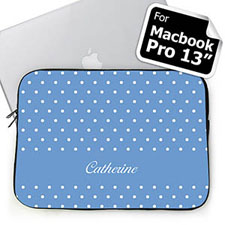 Custom Name Sky Blue Polka Dots MacBook Pro 13 Sleeve (2015)