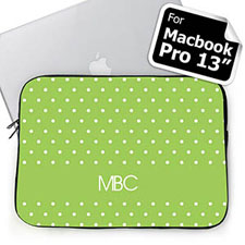 Custom Initials Lime Polka Dots MacBook Pro 13 Sleeve (2015)