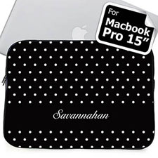 Custom Name Black Polka Dots MacBook Pro 15 Sleeve (2015)