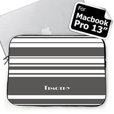 Custom Name Grey Stripes MacBook Pro 13 Sleeve (2015)