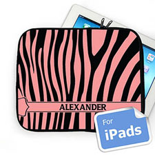 Custom Name Black & Pink Zebra Pattern iPad Sleeve