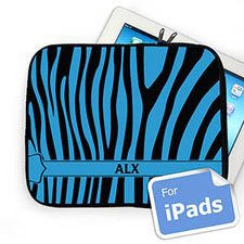 Custom Initials Black & Blue Zebra Pattern  iPad Sleeve