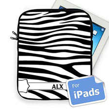 Custom Initials Black & White Zebra Pattern  iPad Sleeve