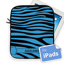 Custom Name Black & Blue   Zebra Pattern  iPad Sleeve