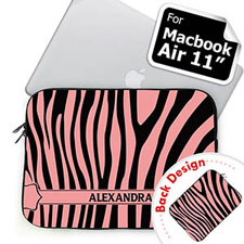 Personalized both Sides Custom Name Black & Pink Zebra Pattern MacBook Air 11 Sleeve