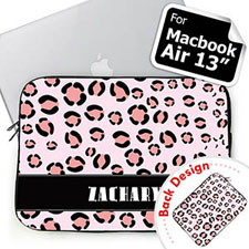 Custom 2 Sides Personalized Initials Pink Leopard Pattern MacBook Air 13 Sleeve
