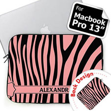 Personalized both Sides Custom Name Black & Pink Zebra Pattern MacBook Pro 13 Sleeve (2015)
