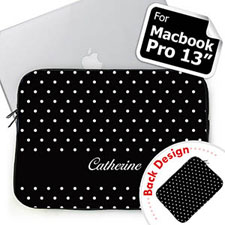 Custom Front and Back Personalized Name Black Polka Dots MacBook Pro 13 Sleeve (2015)