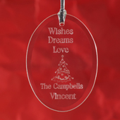 Wishes Dreams Love Personalized Message Glass Ornament