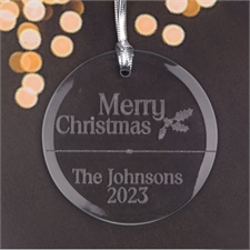 Merry Christmas Engraved Glass Ornament
