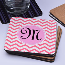 Personalized Monogram Carol and Pink Chevron (One Coaster)