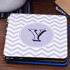 Personalized Initial Grey Chevron (One Coaster)