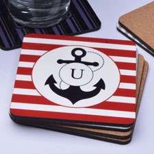Personalized Red and Navy Anchor (One Coaster)