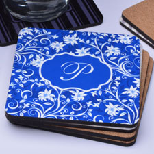Personalized Blue Floral Monogram (One Coaster)