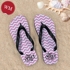 Create My Own Pink Chevron Pattern With Personalized Name, Women Medium Flip Flop Sandals