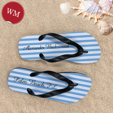Design My Own Customizable Nautical Blue Stripes ,Women's Medium Flip Flop Sandals