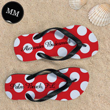 Design My Own Red Polka Dot Personalized Name, Men's Medium Flip Flop Sandals