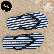 Design My Own Blue White Stripes Personalized Name, Men's Medium Flip Flop Sandals