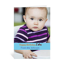 Baby Blue Photo Birthday Cards, 5x7 Portrait Folded Causal