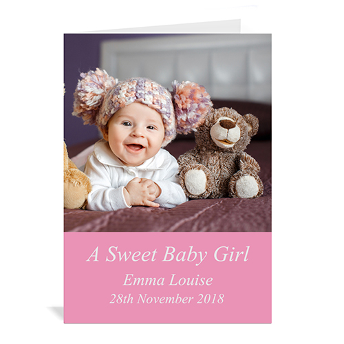 Baby Pink Photo Cards, 5x7 Portrait Folded Simple