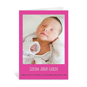 Hot Pink Baby Photo Cards, 5x7 Portrait Folded Causal