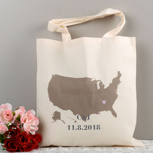 Personalized US Map Wedding Tote - Heart