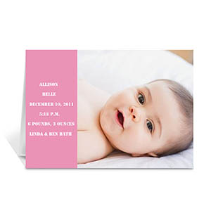 Baby Pink Photo Birth Announcements Cards, 5x7 Folded Modern