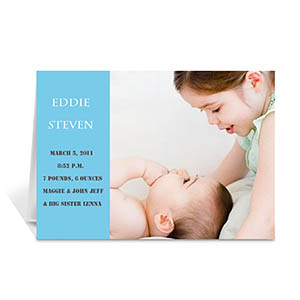 Baby Blue Photo Birth Announcements Cards, 5x7 Folded Modern