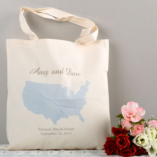 Personalized US Map Wedding Tote - Sunshine