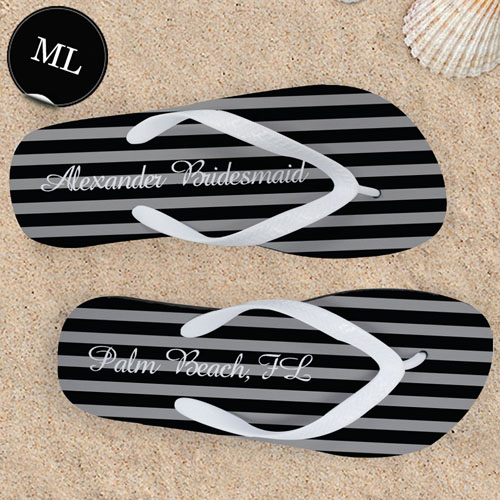 Design My Own Chic Black Stripes Pattern White Straps Men Large Flip Flop Sandals