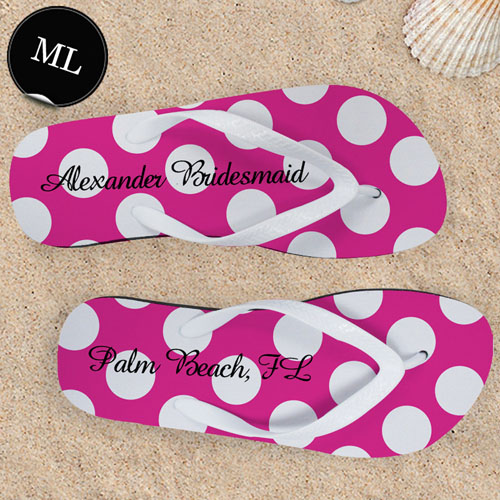Design My Own Custom Name Bright Pink Polka Dot, Men's Large Flip Flop Sandals