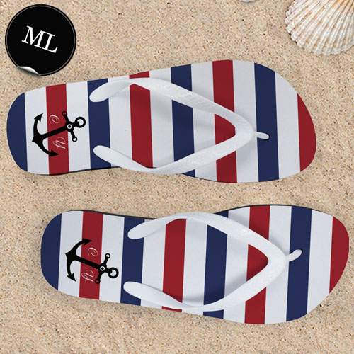 Design My Own Navy Red White Stripes Anchor Men Large Flip Flop Sandals