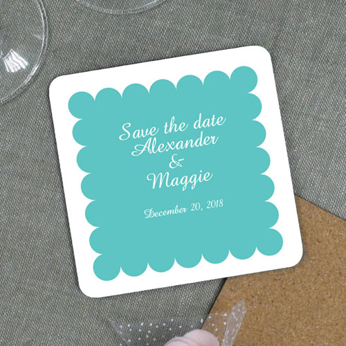 Aqua Personalized Wedding Luxe Square Coaster