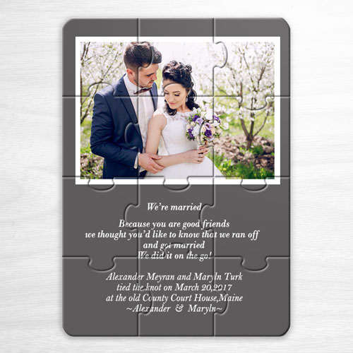 Wedding Photo Puzzle Announcement, 5x7 Grey