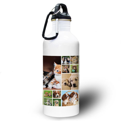Personalized Photo White Eighteen Collage Water Bottle
