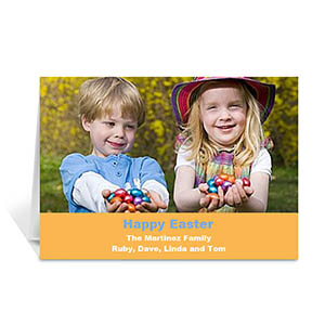 Easter Orange Photo Greeting Cards, 5x7 Folded Simple