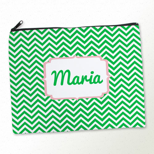 Personalized Green Chevron Large Cosmetic Bag (11
