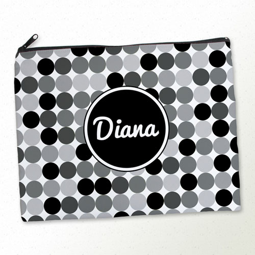 Personalized Black Grey Large Dots Large Cosmetic Bag (11