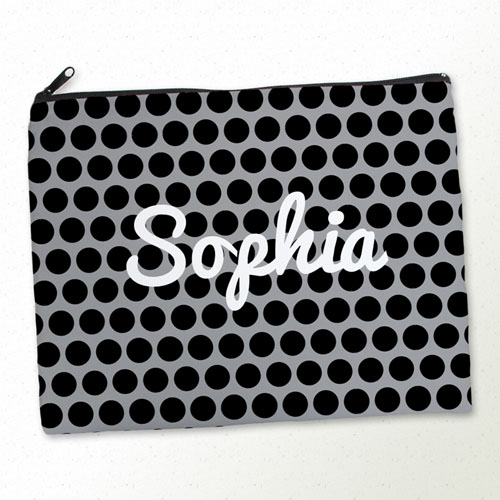 Personalized Black Grey Polka Dots Large Cosmetic Bag (11