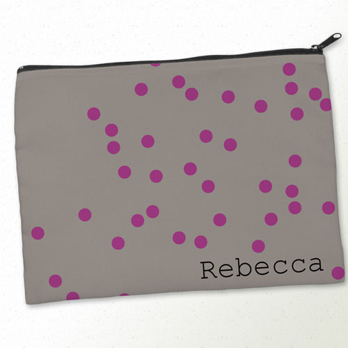 Personalized Fuchsia Natural Polka Dots Big Make Up Bag (9.5 X 13 Inch)