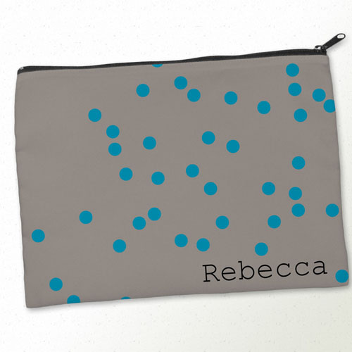 Personalized Turquoise Natural Polka Dots Big Make Up Bag (9.5 X 13 Inch)