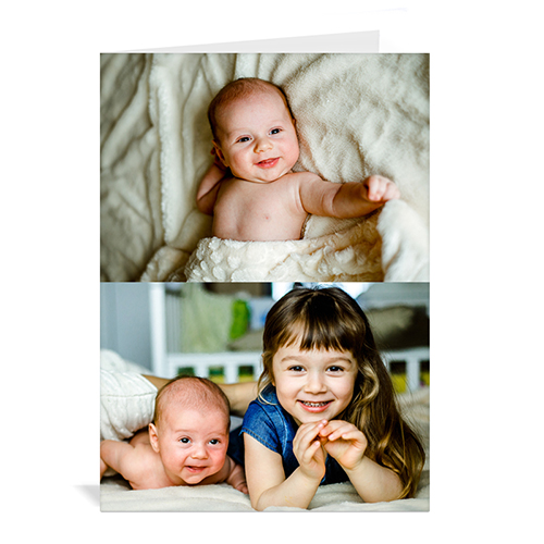 Classic Two Photo Collage Baby Card, Portrait