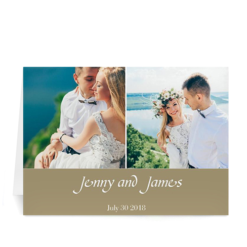 Two Collage Wedding Photo Cards, 5x7 Simple Biege