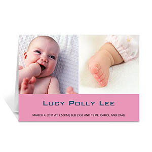 Two Collage Baby Photo Cards, 5x7 Simple Pink