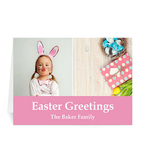 Two Collage Easter Photo Cards, 5x7 Simple Pink