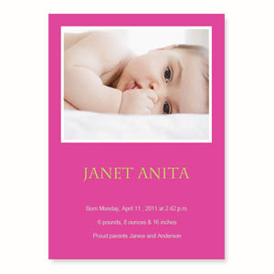 Hot Pink Birth Announcements, 5x7 Stationery Card
