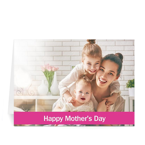 Personalized Mothers Day Photo Greeting Cards, 5x7 Folded Pink