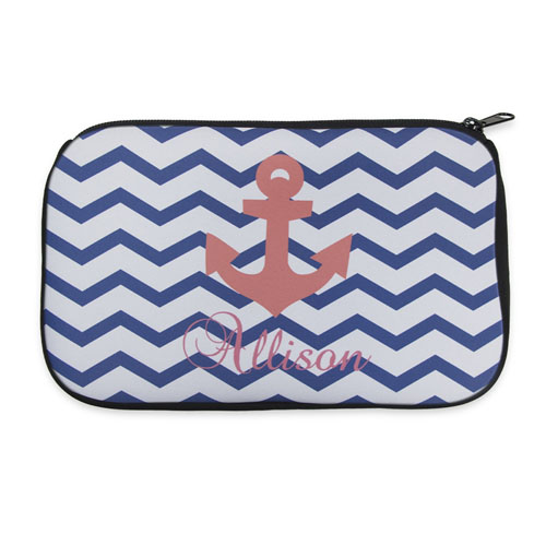 Personalized Neoprene Navy Chevron Carol Anchor Cosmetic Bag (6 X 10 Inch)