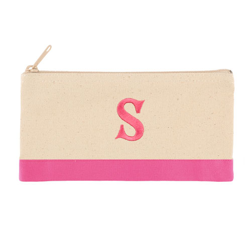 2 Tone Fuchsia Personalized Embroidered One Initial Small (Single Side) Cosmetic Bag