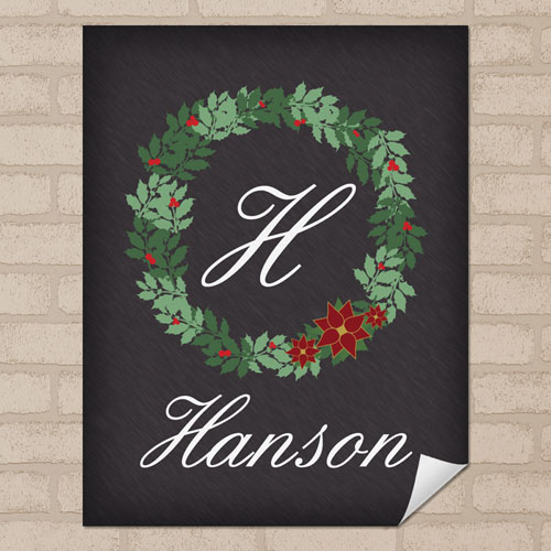 Chalkboard Christmas Wreath Personalized Poster Print Small 8.5
